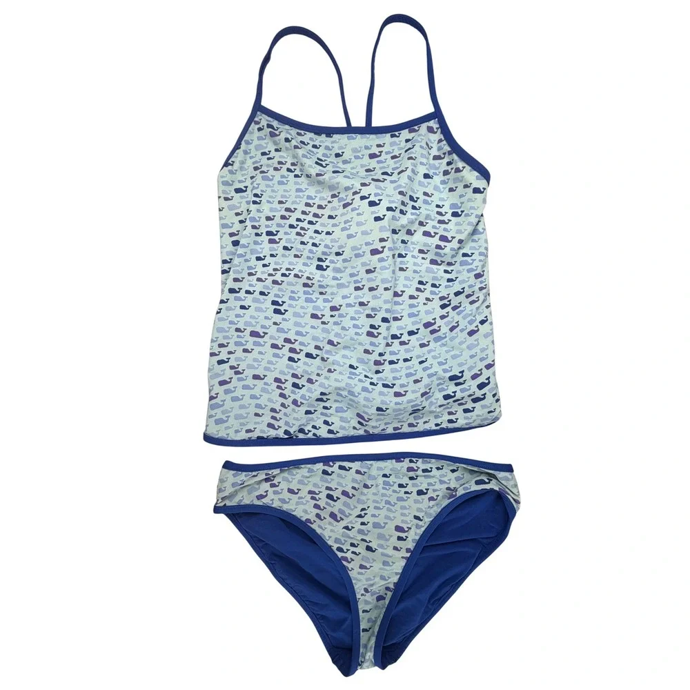 Vineyard Vines Girls 3-Piece Swim Set Blue Whale Print Tankini Rash Guard L 14